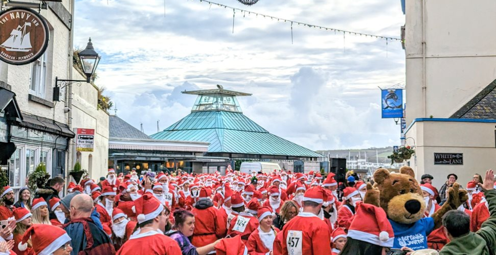 Santas on the Barbican in Plymouth